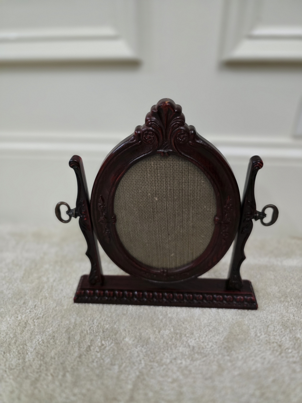 Vintage Decorative Round Table Mirror in Dark Mahogany Finish Picture Frame